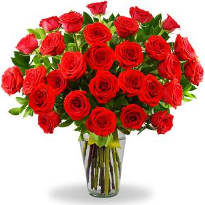 Florero con 36 rosas rojas