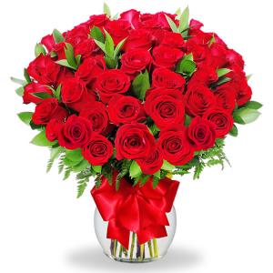 Florero con 100 rosas rojas