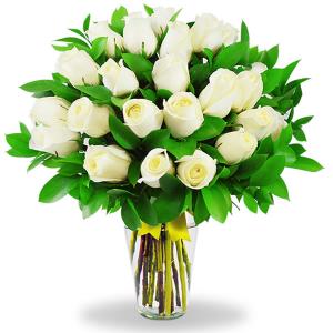 Florero con 24 rosas blancas