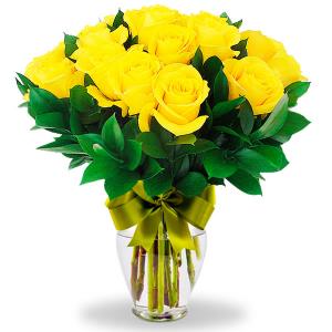 Florero con 24 rosas amarillas