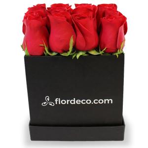 Caja con 16 rosas rojas