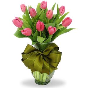 10 Tulipanes rosa en florero