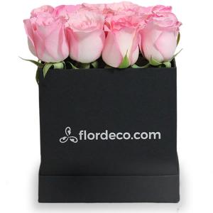 Caja con 16 rosas rosa