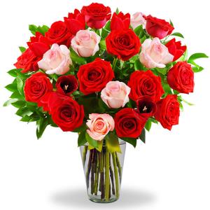 Florero con tulipanes y rosas