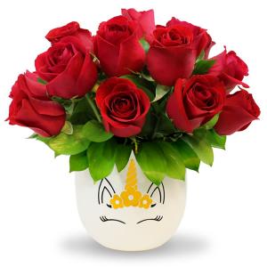 Bowl con 12 rosas rojas Unicornio