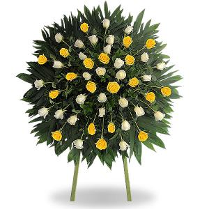 Corona con 50 rosas combinadas amarillas y blanco