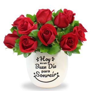 Bowl con 12 rosas rojas Hoy es un buen dia para sonreir