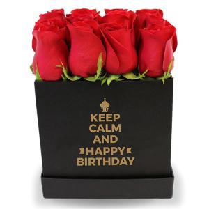 Caja con 16 rosas rojas Keep calm and Happy Birthday