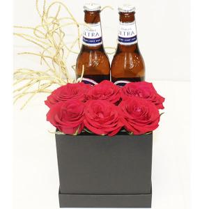Rosas rojas y cerveza