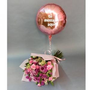 Ramo rosa con globo personalizado - envio a domicilio