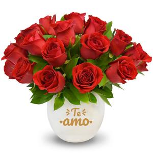 Bowl con 24 rosas rojas TE AMO