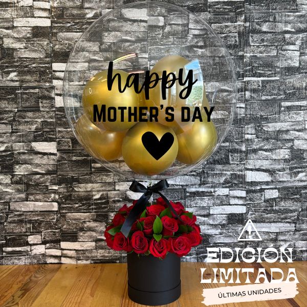 10 % DESCUENTO Arreglo rosas rojas con burbuja Happy Mothers day  3634