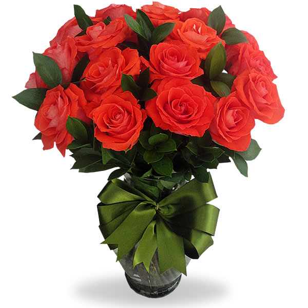 Florero con 24 rosas naranjas 2281