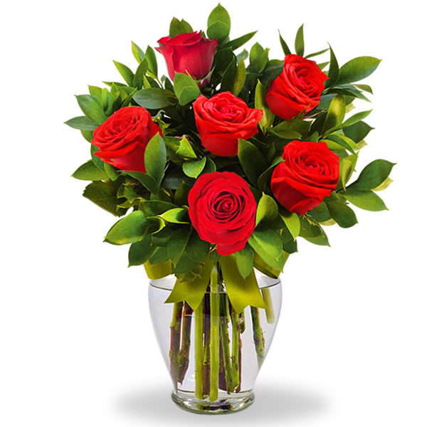Florero con 6 rosas rojas 2231