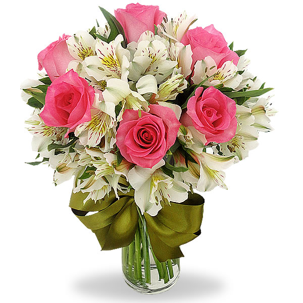 Florero con alstromerias y 6 rosas rosa 2330