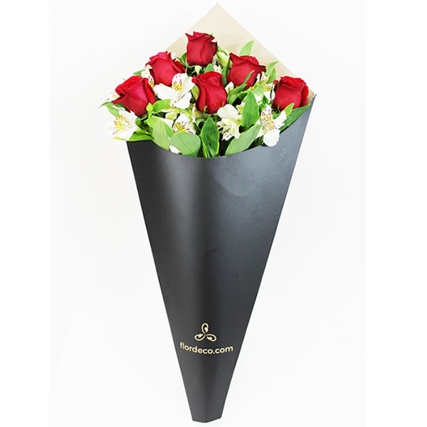 Bouquet con 6 rosas rojas y alstromerias 2498