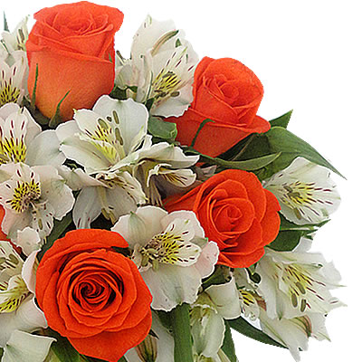 & rosas naranja en florero con alstromerias 2335