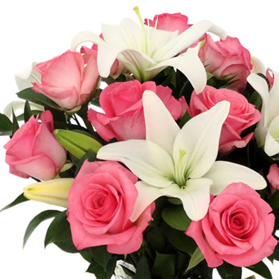 6 rosas rosa en jarron con lilis 2337