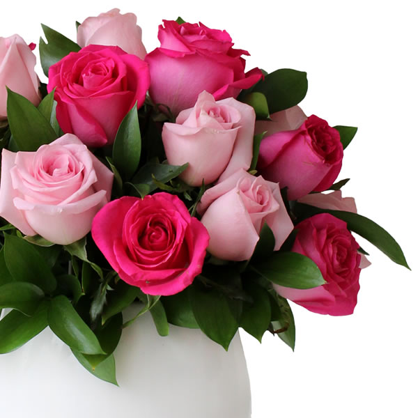 Arreglo en Bowl con 24 rosas fiusha y rosas rosa 2538