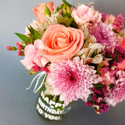 Jar hbd con flores pink 3380
