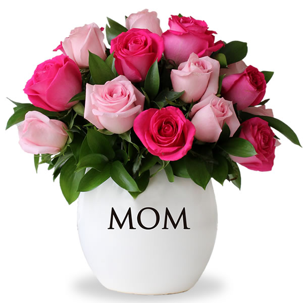 Bowl con 24 rosas fiusha y rosas rosa MOM 2828
