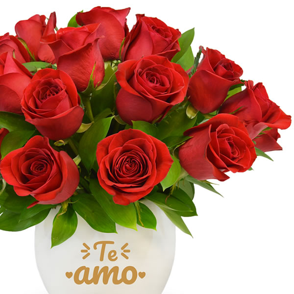 Arreglo de 24 rosas rojas en bowl con mensaje te amo 2524