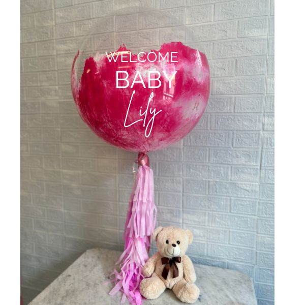 Burbuja pink BABY personalizada y oso mediano 4077