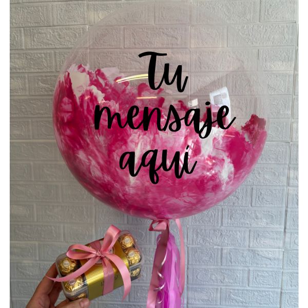 Burbuja pink personalizada y chocolates 3743