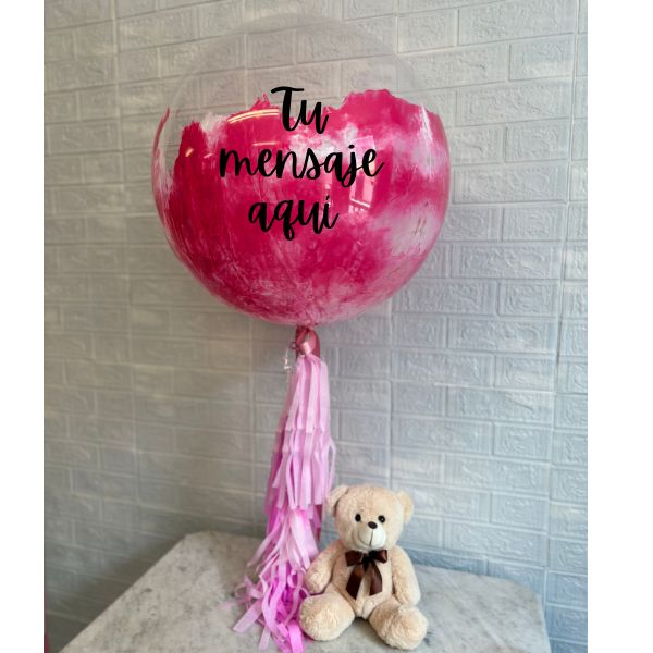 Burbuja pink personalizada y oso mediano 3774