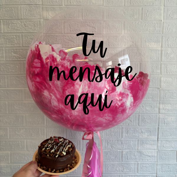 Burbuja pink personalizada y pastel 3740
