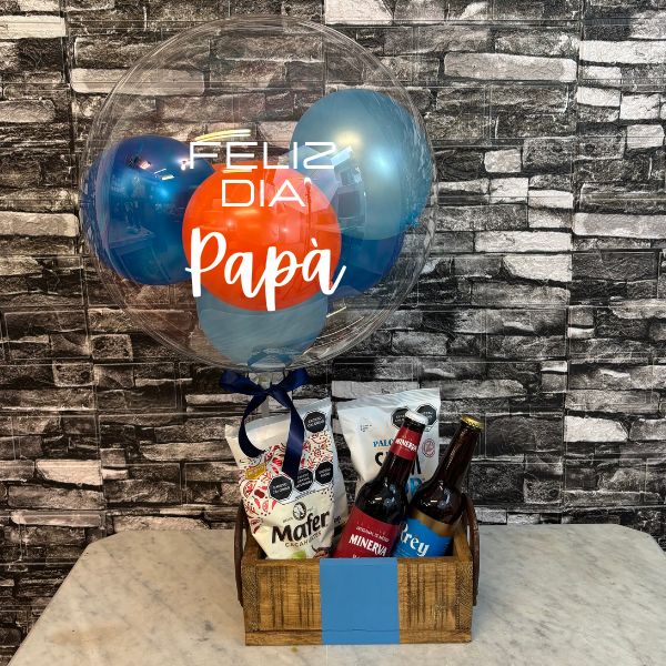 Charola con globo burbuja y cervezas 3677