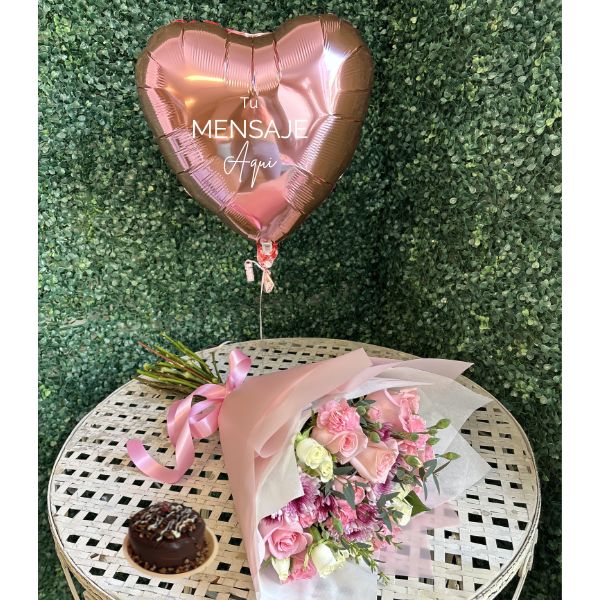 Combo de ramo globo y mini pastel 3972