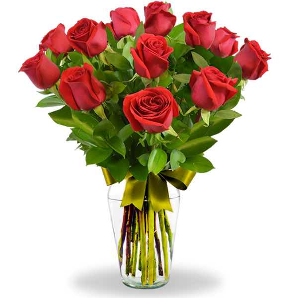 12 Rosas rojas en florero 3096