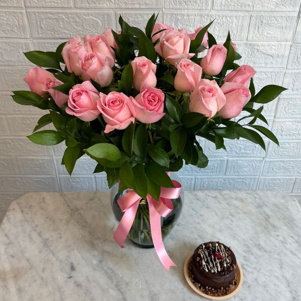 Florero con 24 rosas rosa y pastel 3762