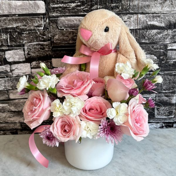 Flores y conejito de peluche 3681