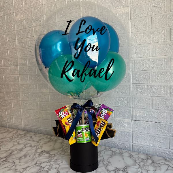 I Love You burbuja en caja y botanas 3817